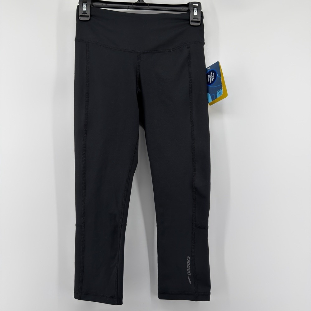 Brooks Pants Women XS Black Sweat Resistant DriLayer HorsePower Greenlight Capri